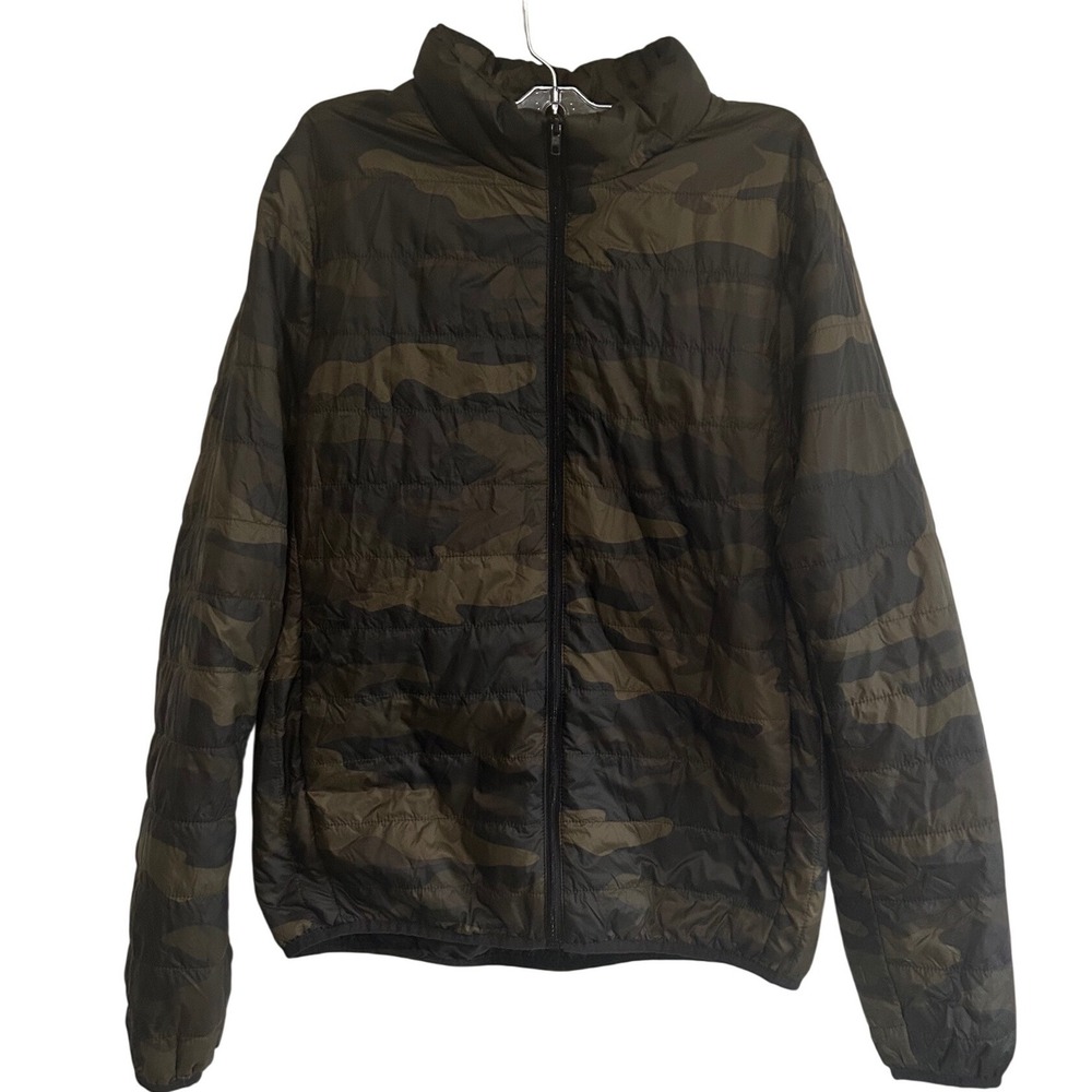 Victoria's Secret PINK Camo Puffer Jacket Green Camouflage Full Zip Quilted M